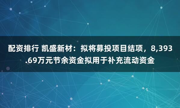 配资排行 凯盛新材：拟将募投项目结项，8,393.69万元节余资金拟用于补充流动资金
